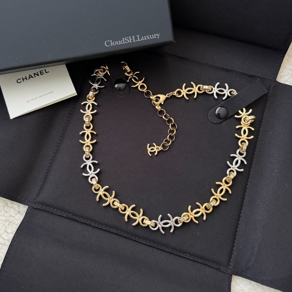 Auth BN Chanel 26P CC Logo Chain Two Tone Necklace